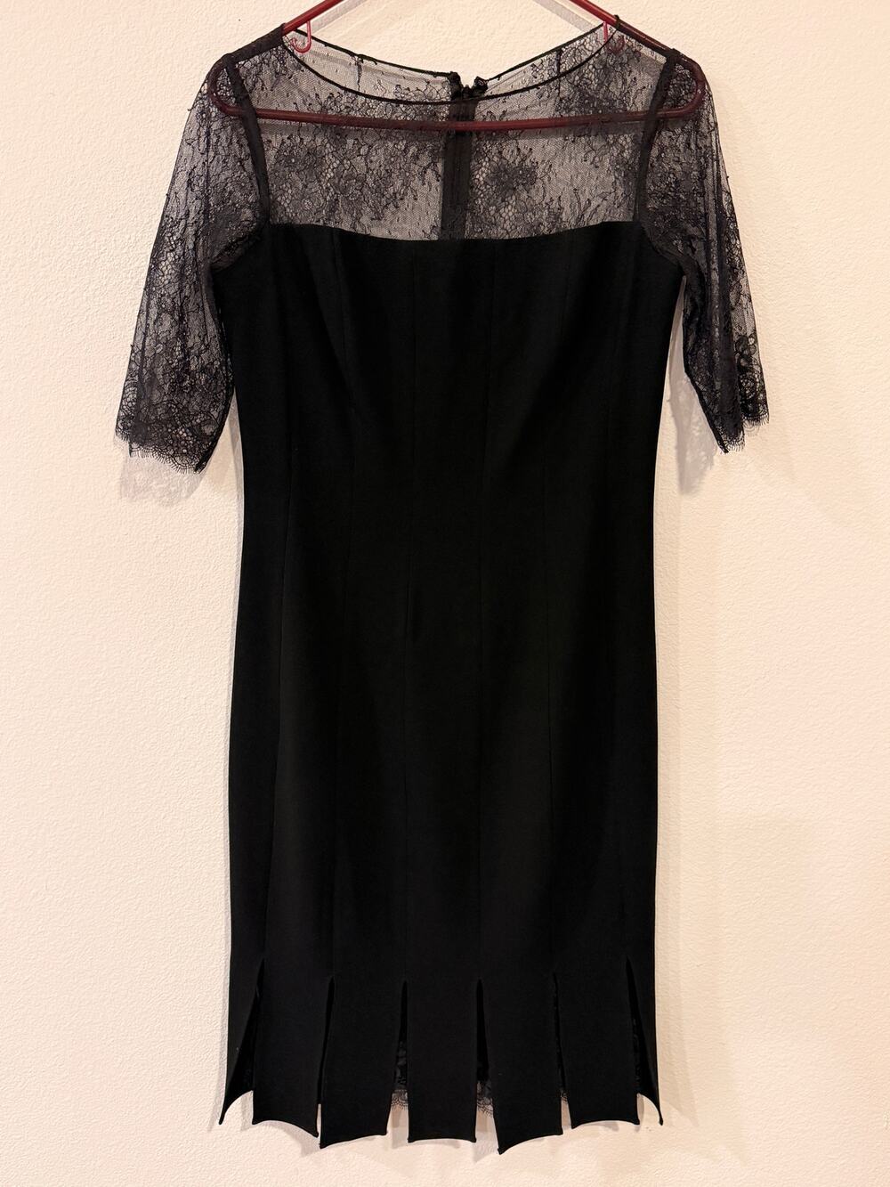 Elegant Teri Jon Black Lace Overlay Sheath Dress - Size 4